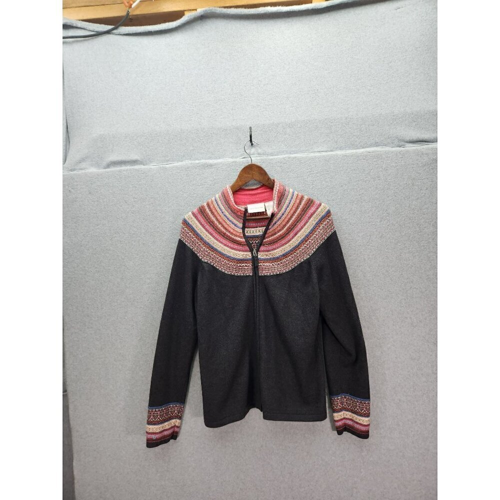 Liz Claiborne Womens Nordic Pattern Cardigan Sweater L‎ Wool Blend